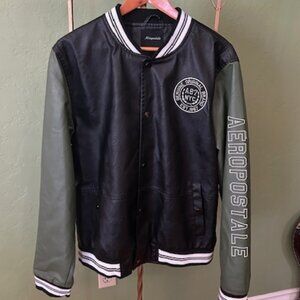 Aeropostale Men’s Faux Leather Bomber Jacket – Size L – Excellent Condition